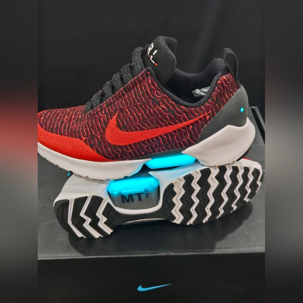 Nike Adapt 1.0 Earl Black and Red Sneakers with Blue Accents